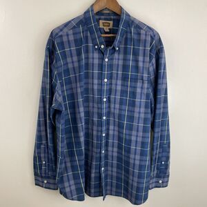 The Foundry Easy Care Shirt Mens 2XL XXL Blue Plaid Long Sleeve Button Down